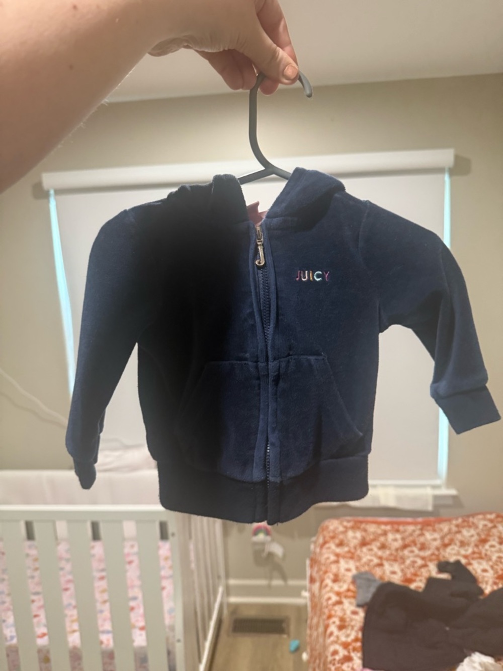 Juicy Couture Kids Navy Velour Zip-Up Hoodie